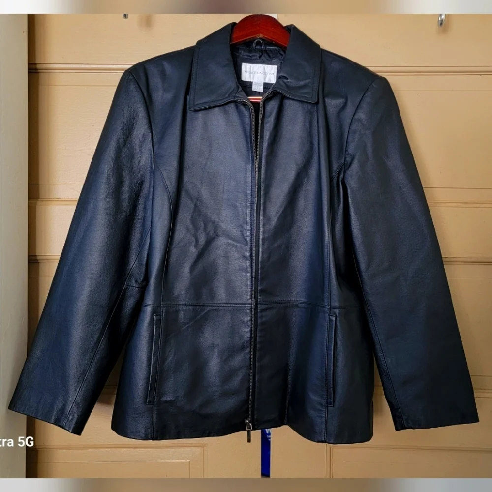 Black Worthington XL REAL leather coat - Picture 1 of 6